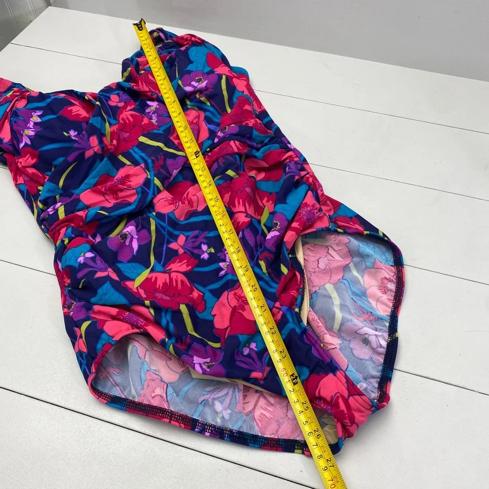 Lands End Floral One Piece Swimsuit Womens 16W Retro Twist Front Swimwear Mod‎